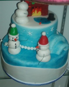 Snowmen and snow scene cake