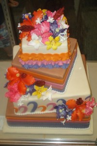 Colorful flowers on Square Cake