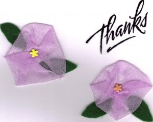 Fabric Flowers on Handmade Thank You Card