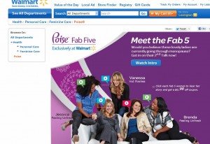 Poise Fab Five Webpage on Walmart Website
