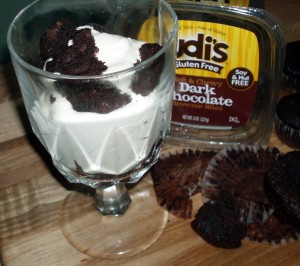 Udis Gluten Free Dark Chocolate Brownies Stack in a glass