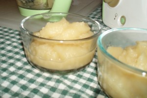 Freshfoods Cook-n-Blend Baby Food Maker Apple and Pear Puree in Bowls