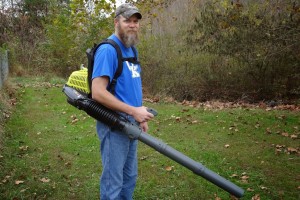 RYOBI 2-Cycle Gas Backpack Blower in action