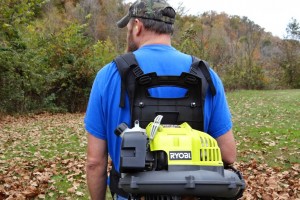 RYOBI 2-Cycle Gas Backpack Blower in action
