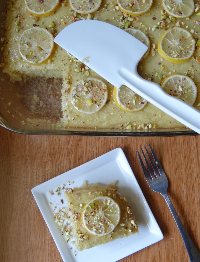 Tofu Lemon Cake with Pistachio Lemon Glaze