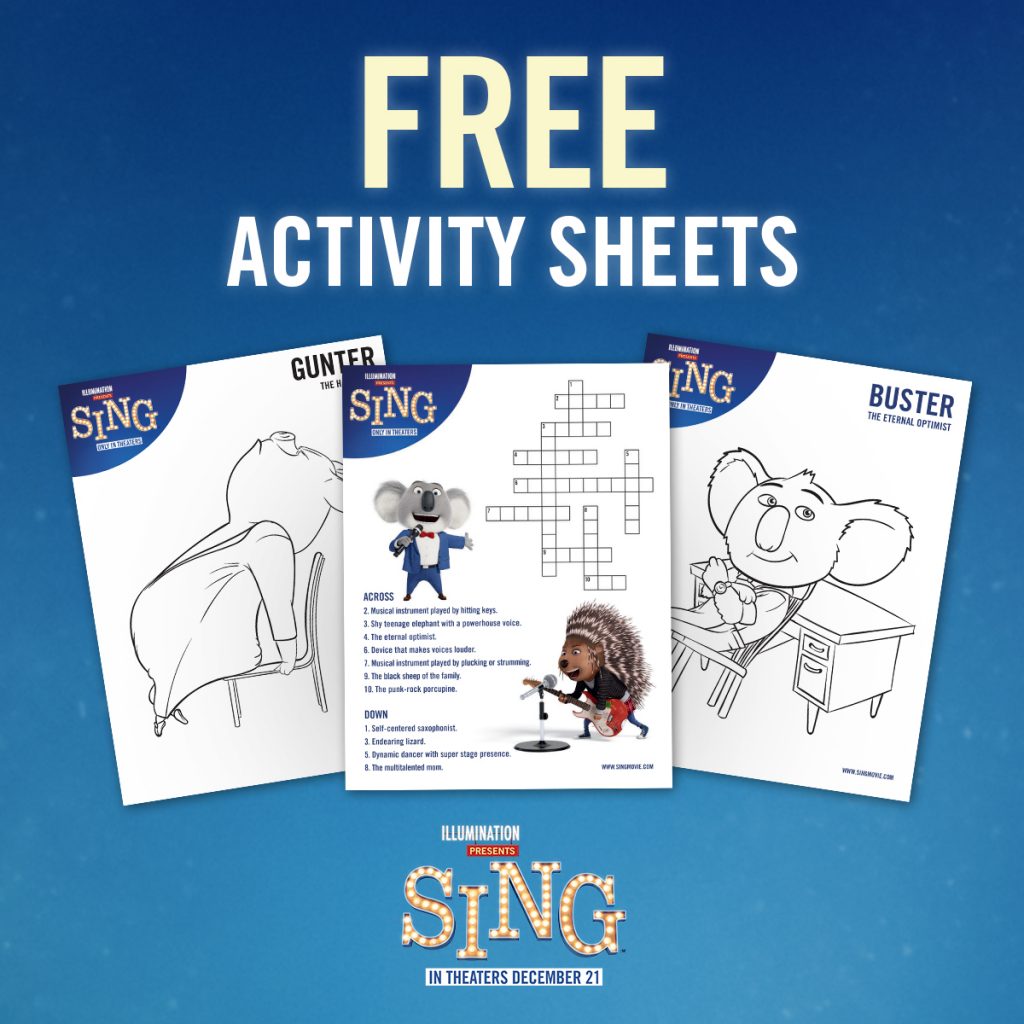 SING Coloring and Activity Sheets (and a Giveaway!) #SingMovie