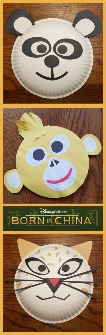 BORN IN CHINA Paper Plate Craft - Giant Panda, Golden Monkey, Snow Leopard