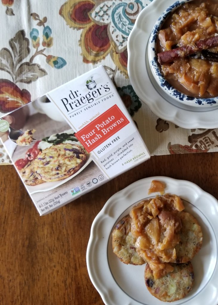 Cinnamon Vanilla Peach Compote with Four Potato Hashbrowns