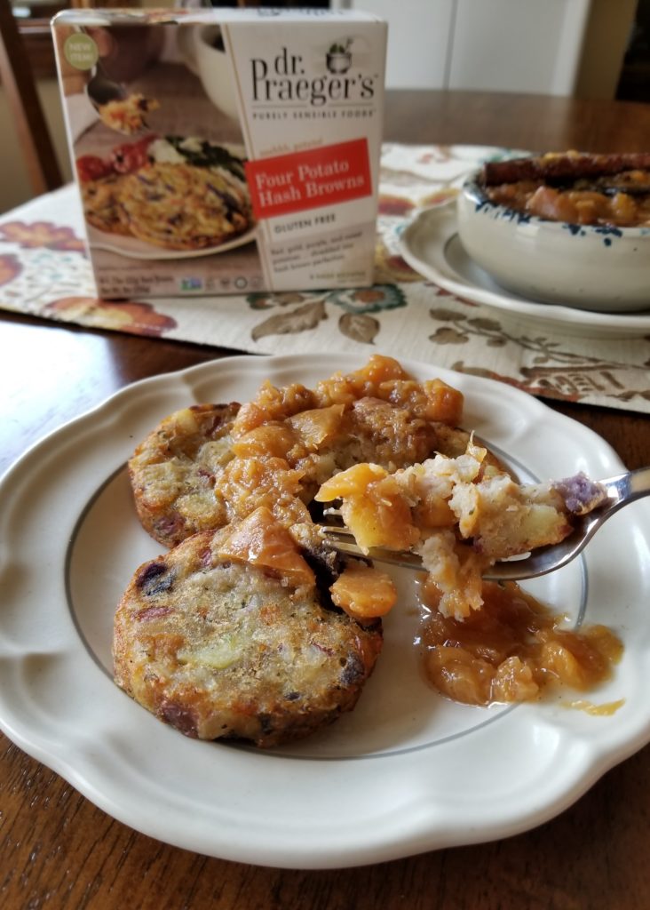 Cinnamon Vanilla Peach Compote with Four Potato Hashbrowns