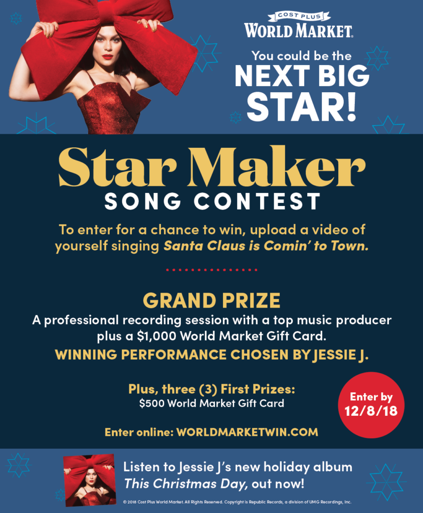 World Market Star Maker Song Contest! Time for Christmas Carols and Tree Trimming!
